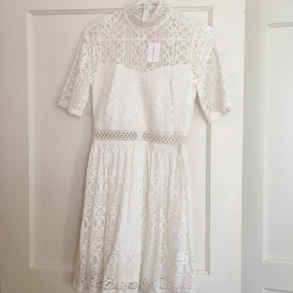 Just Me white turtle neck lace dress SZ S